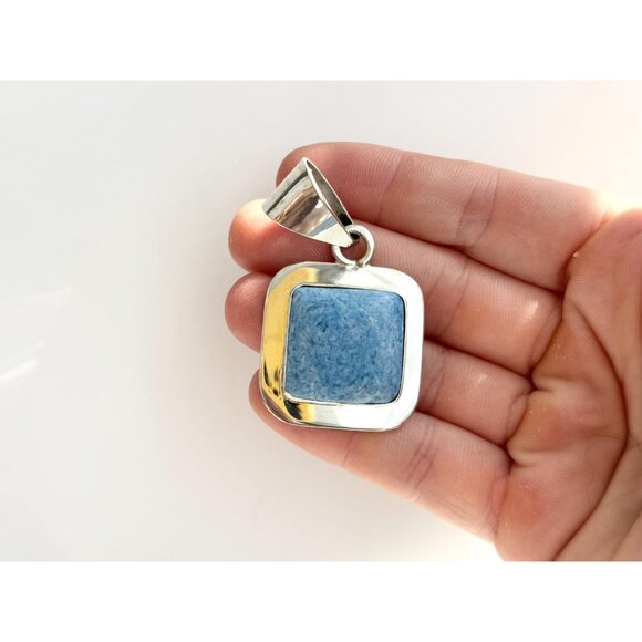 Lapis Lazuli Gemstone Square Sterling Silver Southwest 925 Vintage Pendant - Picture 6 of 10
